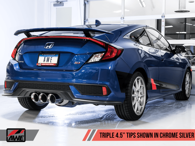 AWE Tuning 17-20 Honda Civic Si 1.5L Turbo Dual-to-Triple Tip Conversion Kit - Chrome Silver Tip - Siegewerks