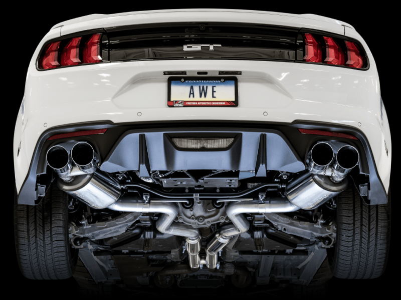 AWE Tuning 2018+ Ford Mustang GT (S550) Cat-back Exhaust - Touring Edition (Quad Chrome Silver Tips) - Siegewerks