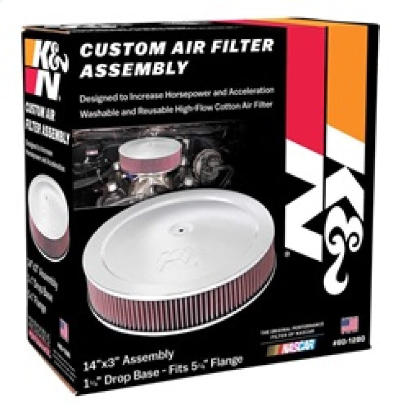 K&N 14in Red Custom Air Cleaner Assembly - 5.125in ID x 14in OD x 2.75in H x 1.25in Drop Base