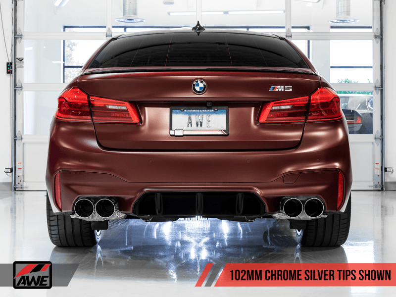 AWE Tuning 18-19 BMW M5 (F90) 4.4T AWD Axle-back Exhaust - Track Edition (Chrome Silver Tips) - Siegewerks