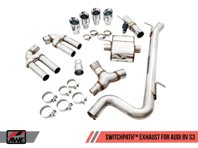 AWE Tuning Audi 8V S3 SwitchPath Exhaust w/Chrome Silver Tips 102mm - Siegewerks