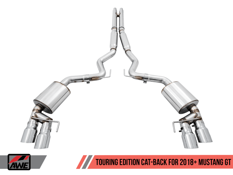 AWE Tuning 2018+ Ford Mustang GT (S550) Cat-back Exhaust - Touring Edition (Quad Chrome Silver Tips) - Siegewerks