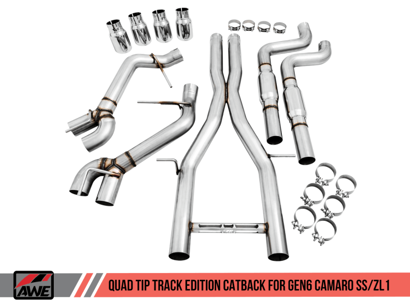 AWE Tuning 16-19 Chevy Camaro SS Non-Res Cat-Back Exhaust - Track Edition (Quad Chrome Silver Tips) - Siegewerks
